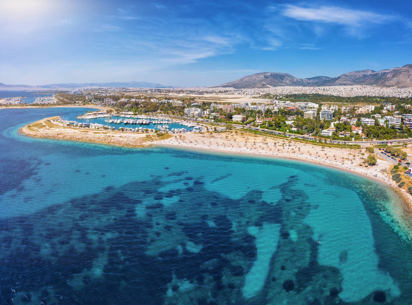 Athens riviera daylight drone view